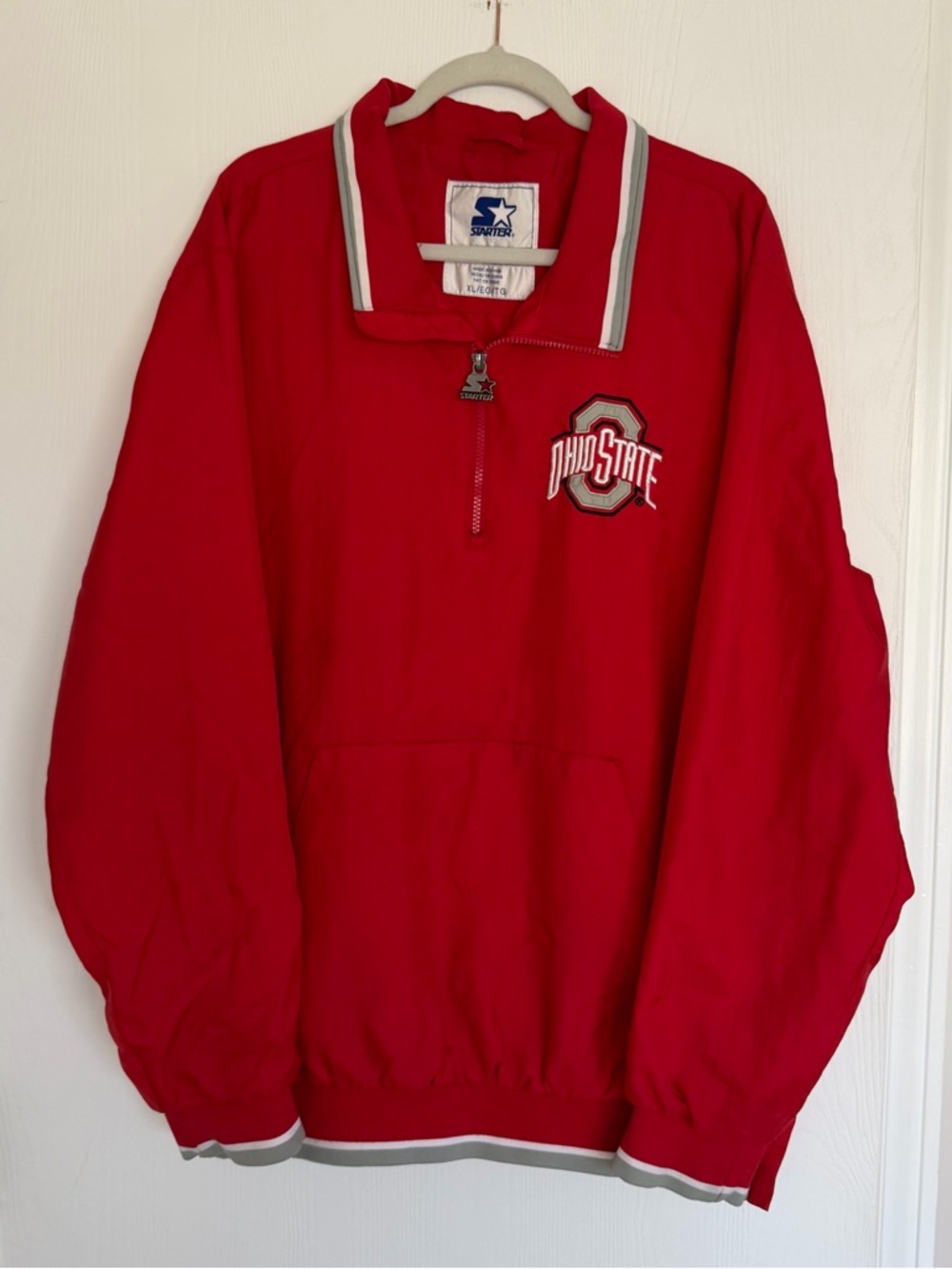 STARTER Red Ohio State Quarter-Zip Pullover with Gray Trim Windbreaker Size XL